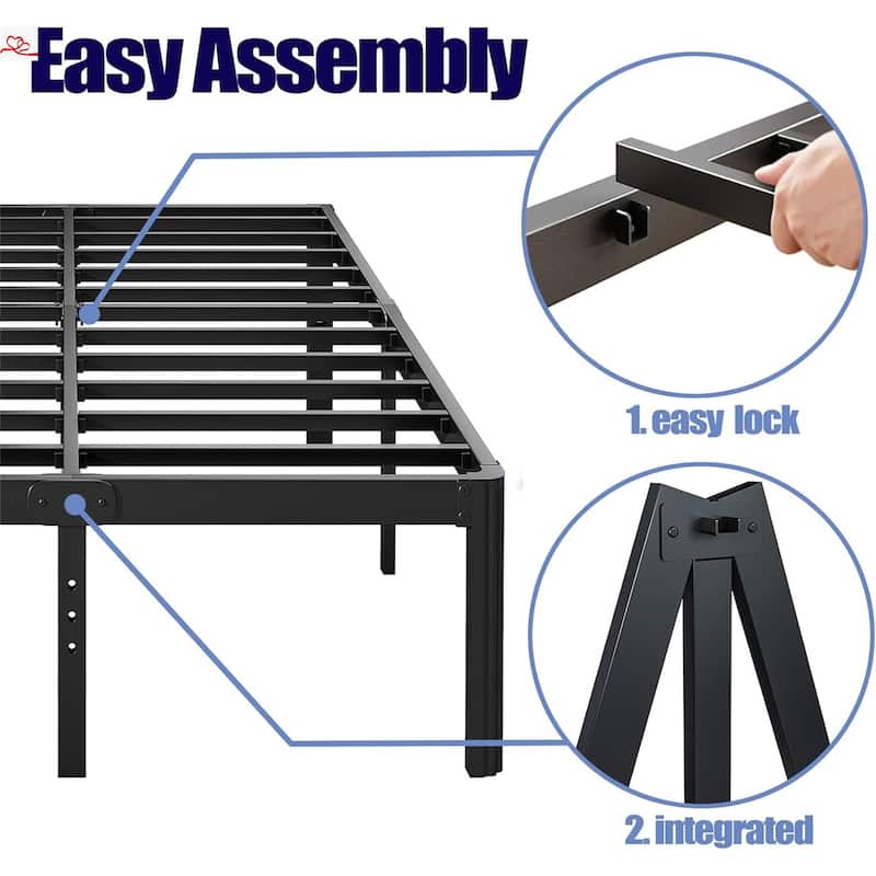 18 inch High Heavy Duty Metal Platform Bed Frame Queen Size with Round Corners