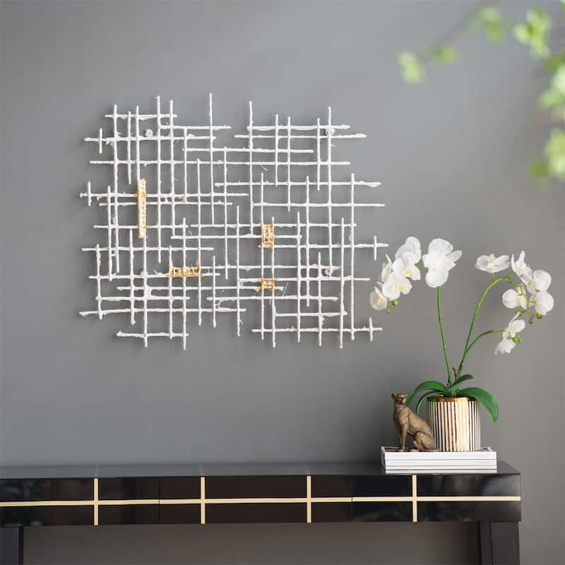 32" x 1.5" x 26" Modern Wall Decor - White+Gold