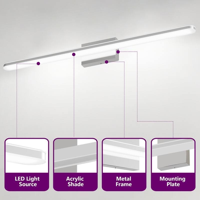 Modern LED Vanity Light Bar Dimmable 8W Wall Fixture 6000K