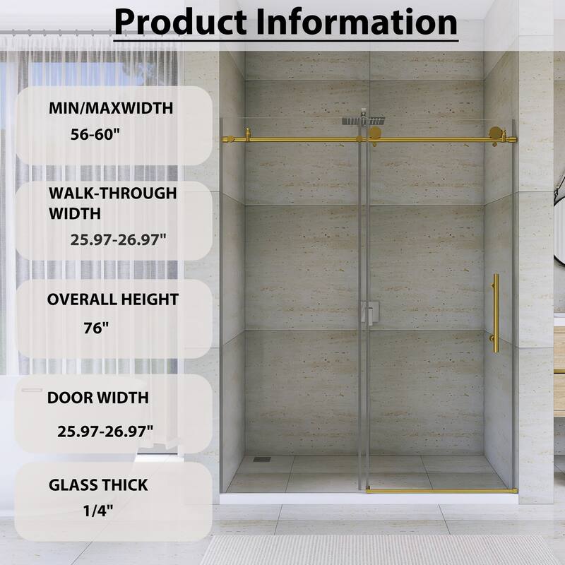 60" x 76" Sliding Frameless Shower Door - 60'' x 0.31'' x 76''