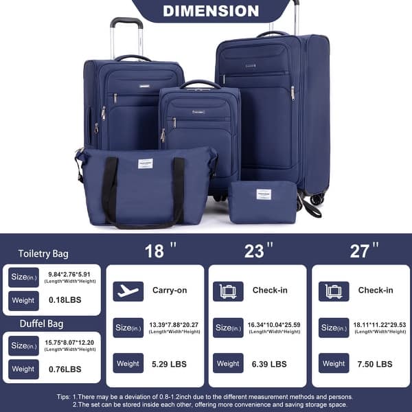 Durable 5-Piece Luggage Set with Spinner Wheels, 18" Carry-On, 23" & 27" Suitcases, Travel Bag & Toiletry Case - Bed Bath & Beyond - 42447483 Durable 5-Piece Luggage Set with Spinner Wheels, 18" Carry-On, 23" & 27" Suitcases, Travel Bag & Toiletry Case - Bed Bath & Beyond - 42447483