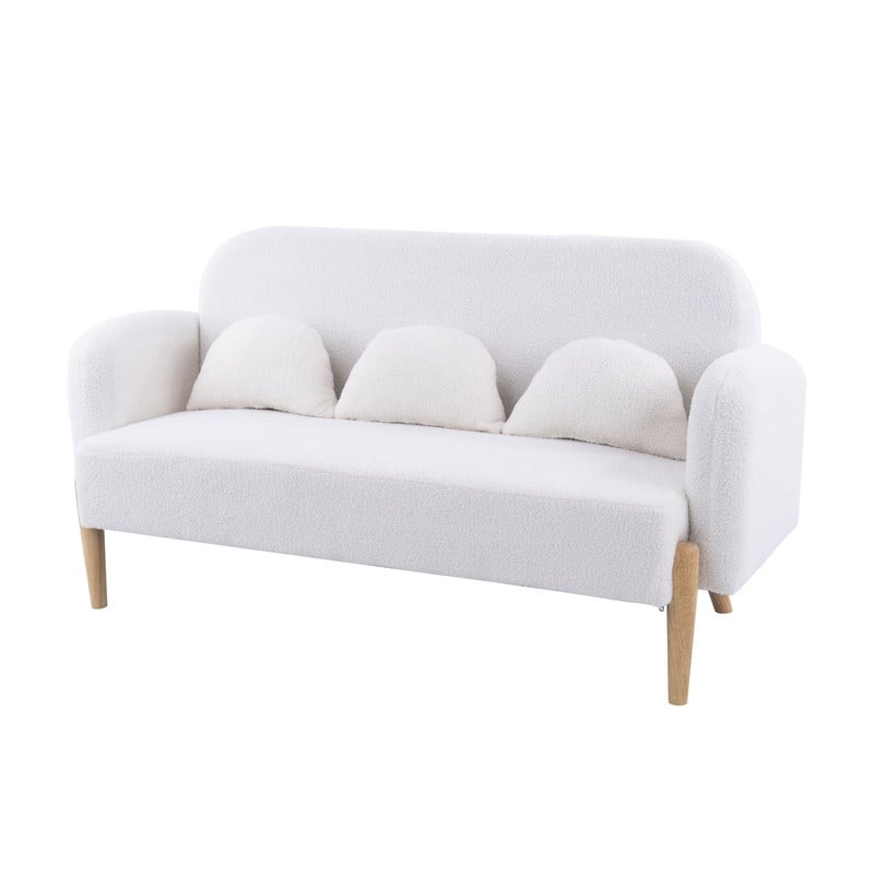 59.1" Square Arm Teddy Velvet Pink Sofa With Three Lumbar Pillows（New）