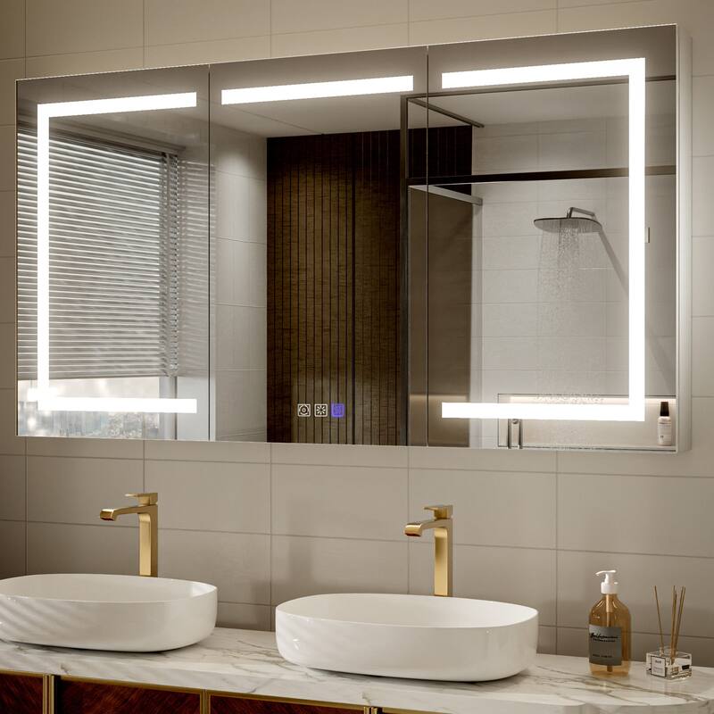 Modland 48-60" Extra Wide LED Medicine Cabinet - Dimmable Tri-Color Lighting,Defogger & GFCI Outlet