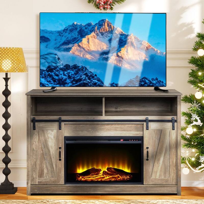 58-60" Fireplace TV Stand for 55-65" TVs w/ 18-23" Insert Farmhouse/Modern/Rustic Barn/Glass Doors Espresso/Grey/Brown/White Oak - 58.1inch - Oak