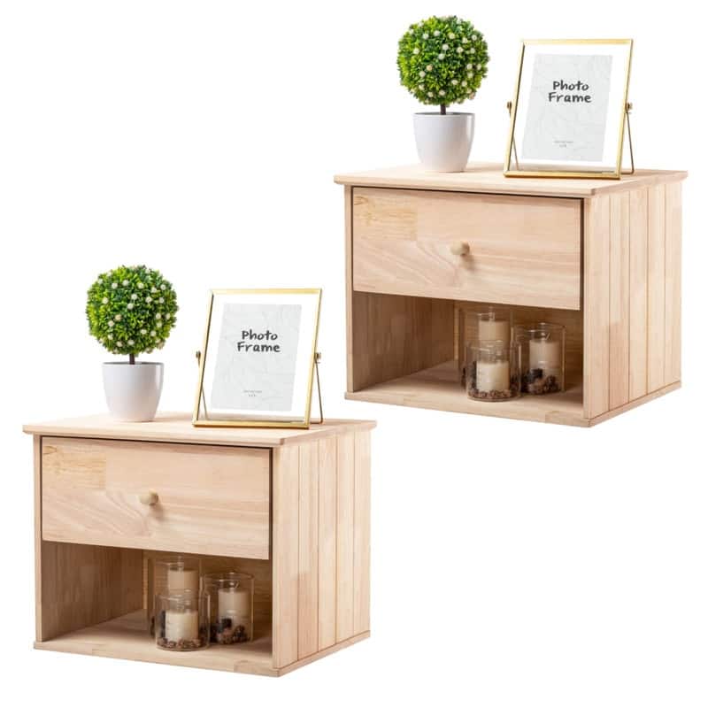 Unfinished Natural Solid Wood Floating Nightstand Set of 2