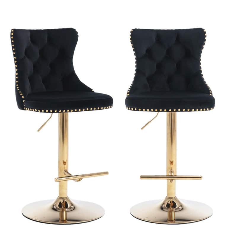 Velvet Upholstered Nailheads Tufted Swivel Bar Stools (Set of 6)