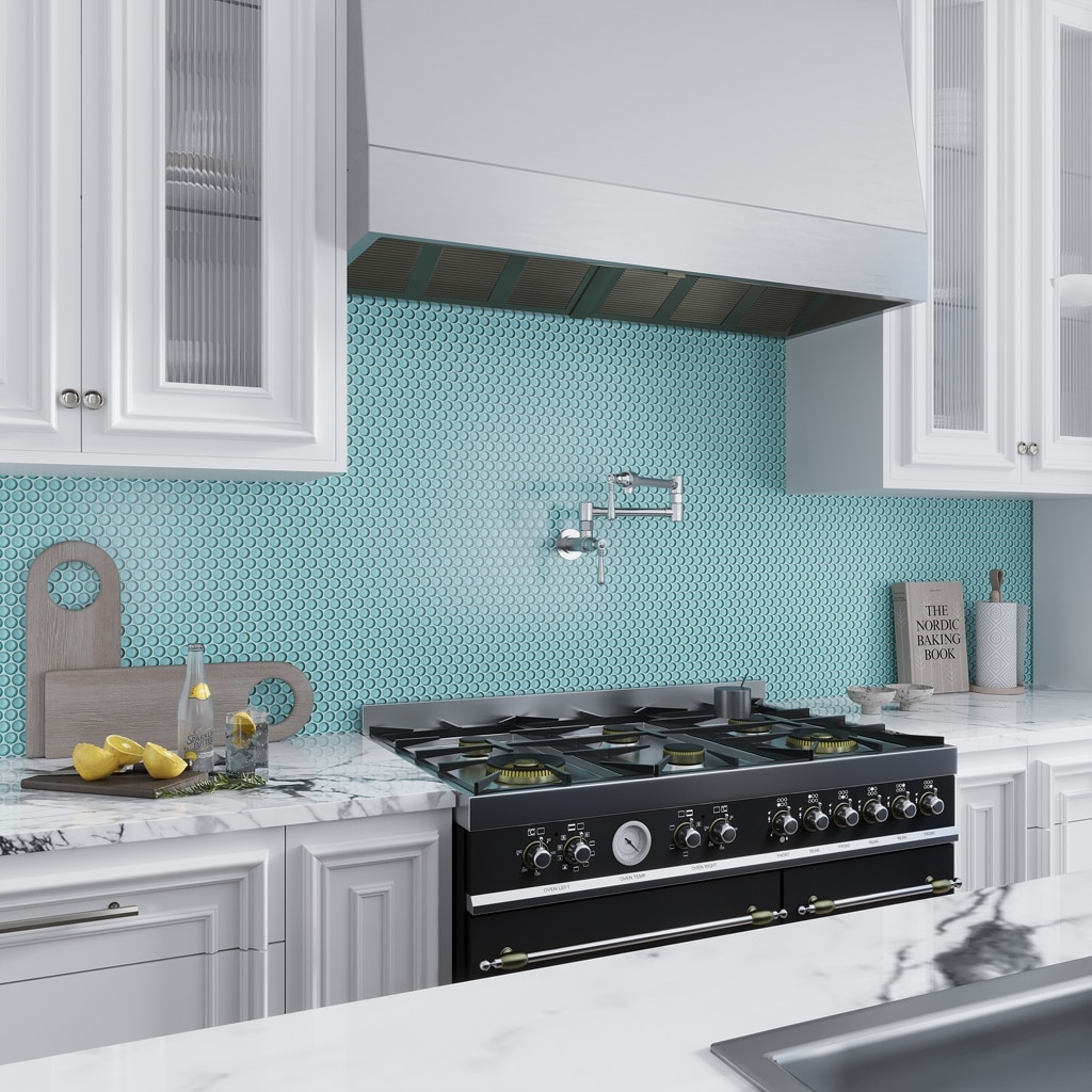 Apollo Tile (Sample) Cosmos Turkish Blue 4-in x 4-in Glossy Glass Brick Mosaic Wall Tile