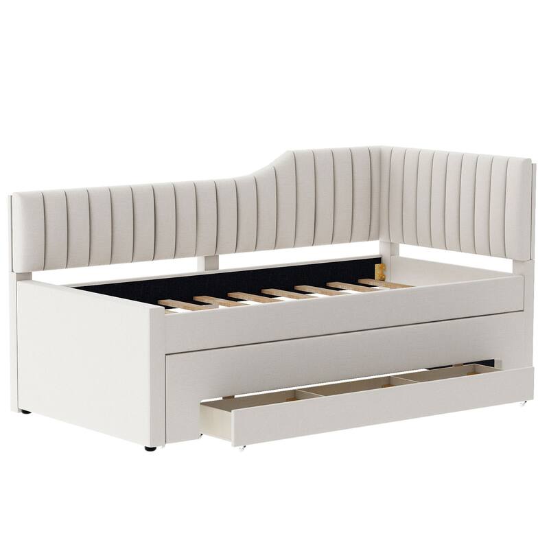 Twin Size Upholstered Daybed with Trundle and Three Drawers