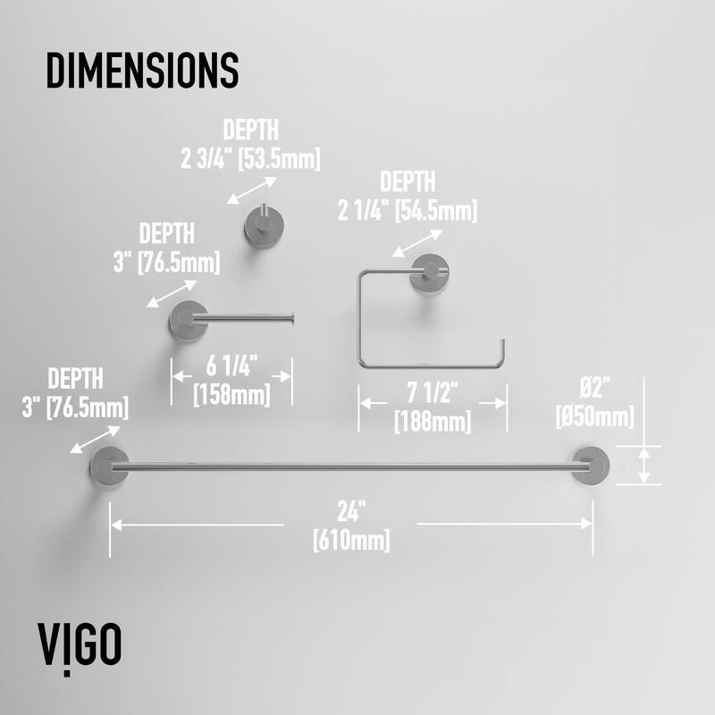 VIGO Cass 4-Piece Bathroom Hardware Accessory Set with 24 in. Towel Bar, Toilet Paper Holder, Hand Towel Holder, Hook