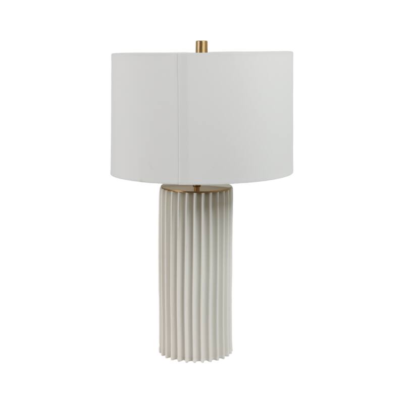 Ceramic Table Lamp Pleated Base with Fabric Drum Shade - 27" White - 15" x 15" x 27"