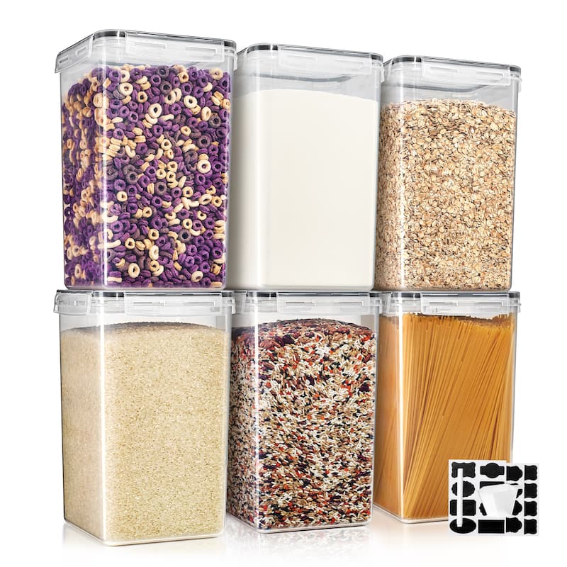 Sorbus Airtight Food Storage Containers with Locking Lids, Measuring Spoons & Labels - 6 Pack (6.5L/219.79 Oz) - 7.5" L x 7.5" W x 11.3" H - Clear