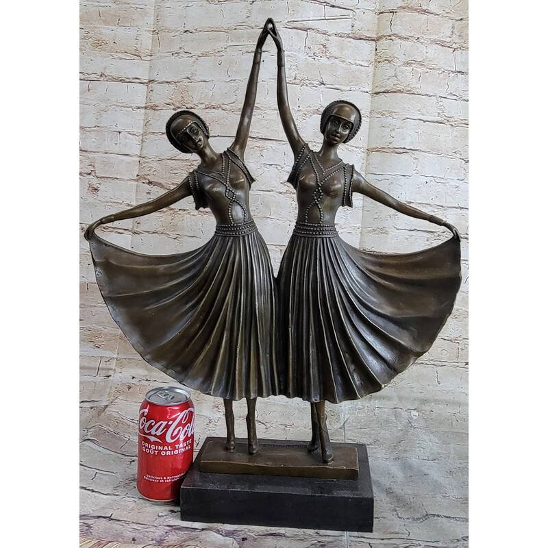 Chiparus Gemini Twin Russian Dancers Art Deco Sculpture Statue On Marble Base