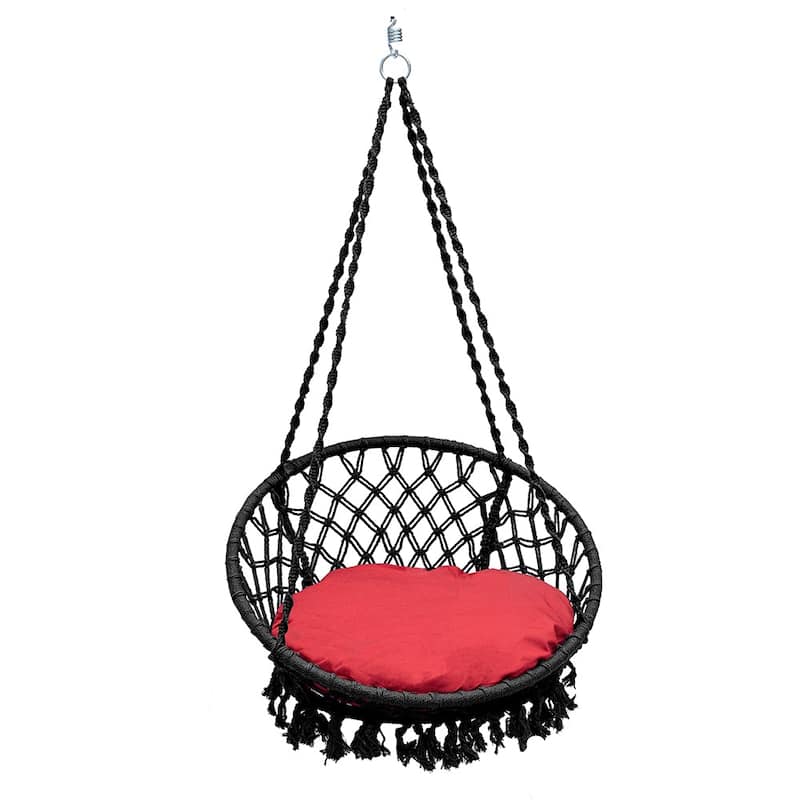 Bahia Macrame Hammock Chair Bedroom Rope Swing Indoor Outdoor Hand Woven Accent Chair - 42 x 32 in