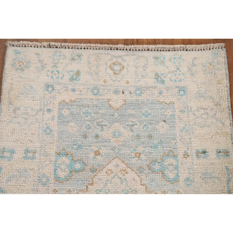 Hand Knotted Oriental 100% Wool Carpet Transitional Medallion Navy Blue & Blues Oushak Area Rug - 3' 0'' X 2' 0''