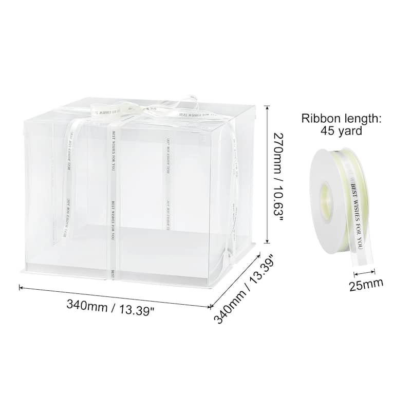 Clear Cake Box with Ribbon, 2Pcs 13"x13"x7" for 12 Inch Cake Packing - White - 13"x13"x11"