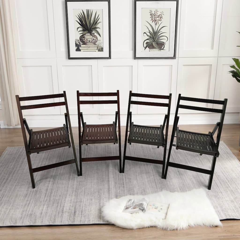 Wood Slatted Folding Chair ,Set of 4
