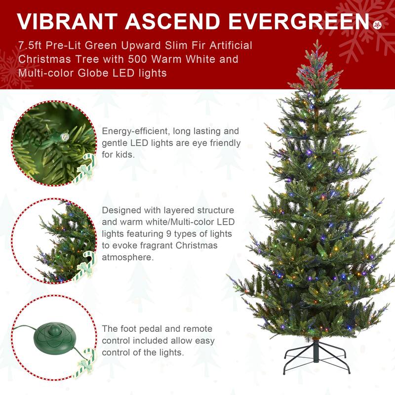 Glitzhome 6FT/7FT Multi-color Lighted Fir Christmas Tree with Remote Controller