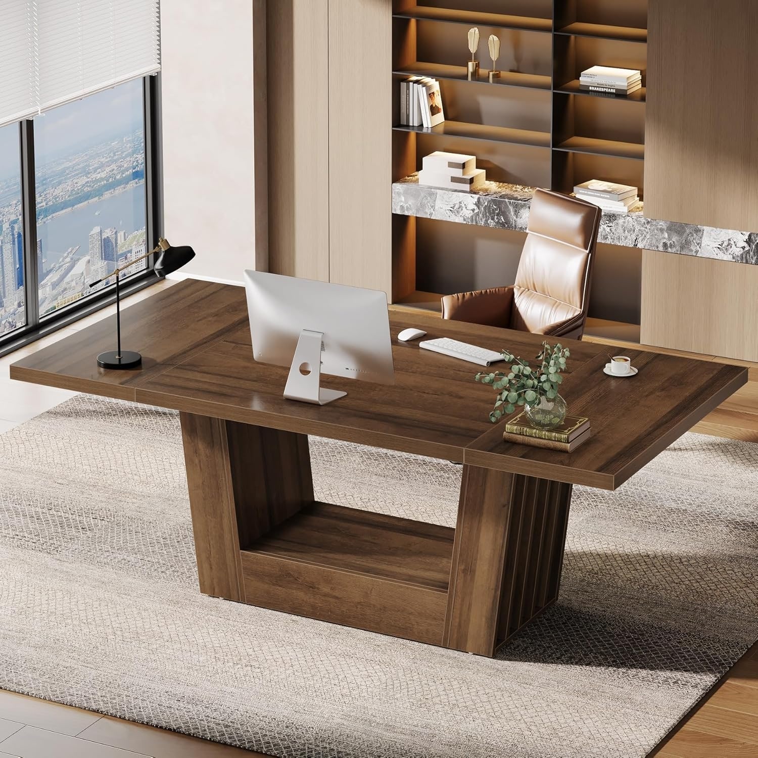 63" Executive Office Desk, Large Computer Desk with Sturdy Metal Frame