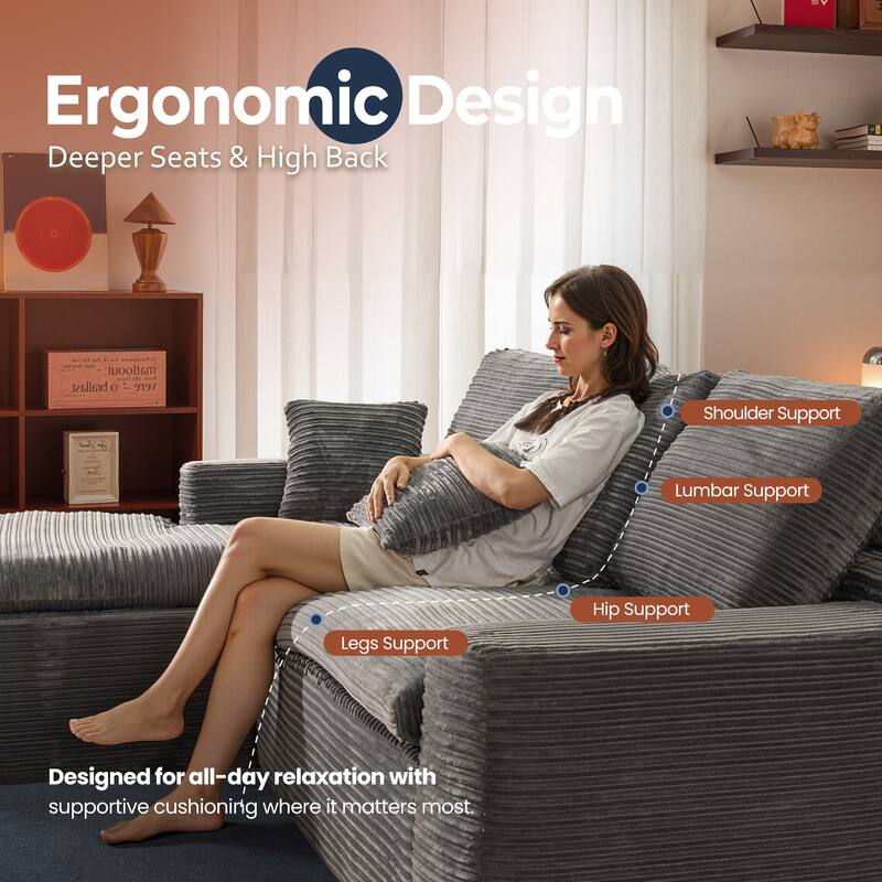 HOOOWOOO Modern Upholstered Fabric Sectional Sofa with Chaise