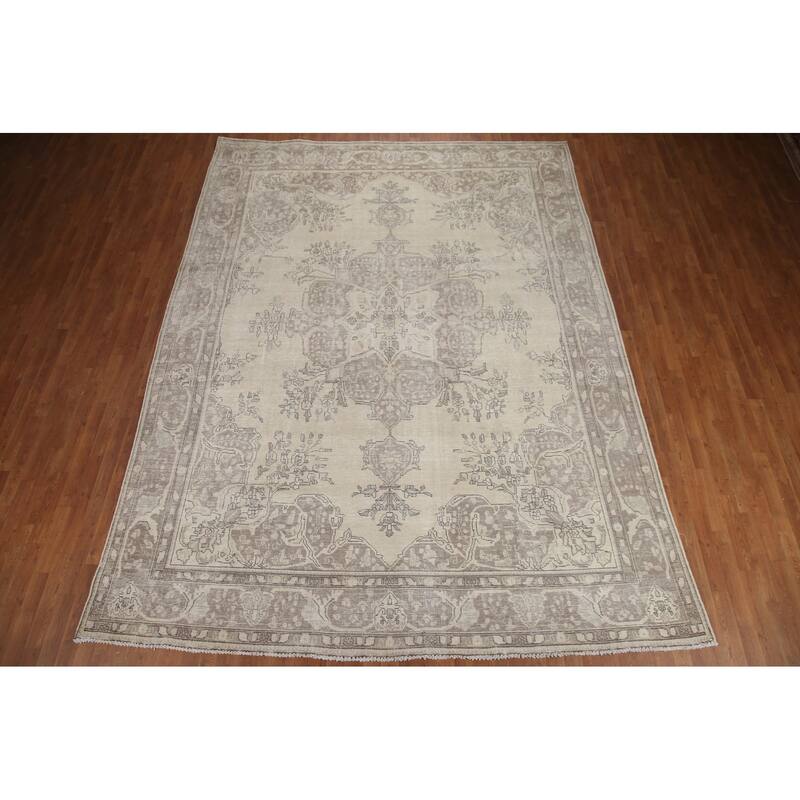 Hand Knotted Oriental 100% Wool Carpet Traditional Floral Beige & Ivories Tabriz Area Rug - 12' 6'' X 9' 6''