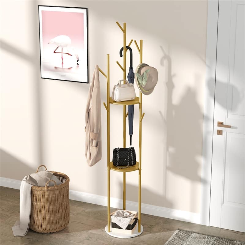 Metal Coat Rack Freestanding Storage Shelves Hooks Enterway Hall Tree - 12.48x68 inch