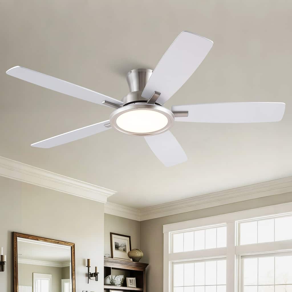 52" and 54" Flush Mount Low Profile Ceiling Fan with Light,Remote and App Control for Bedroom Living Room Patio
