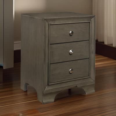 Folu 26 Inch Nightstand, USB Port, 3 Drawers with Chrome Knobs, Gray Finish