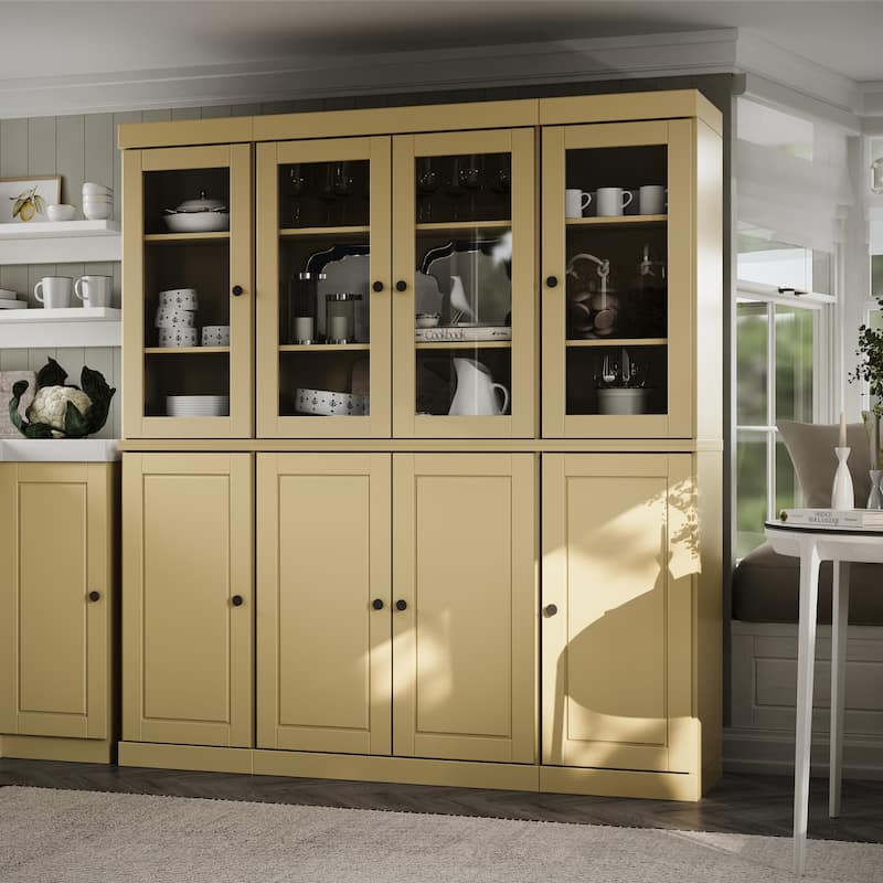 Palace Imports 100% Solid Wood 65" Kitchen China Pantry Cabinet - 65" x 71.5" - Yellow - 4 Clear Glass-4 Solid