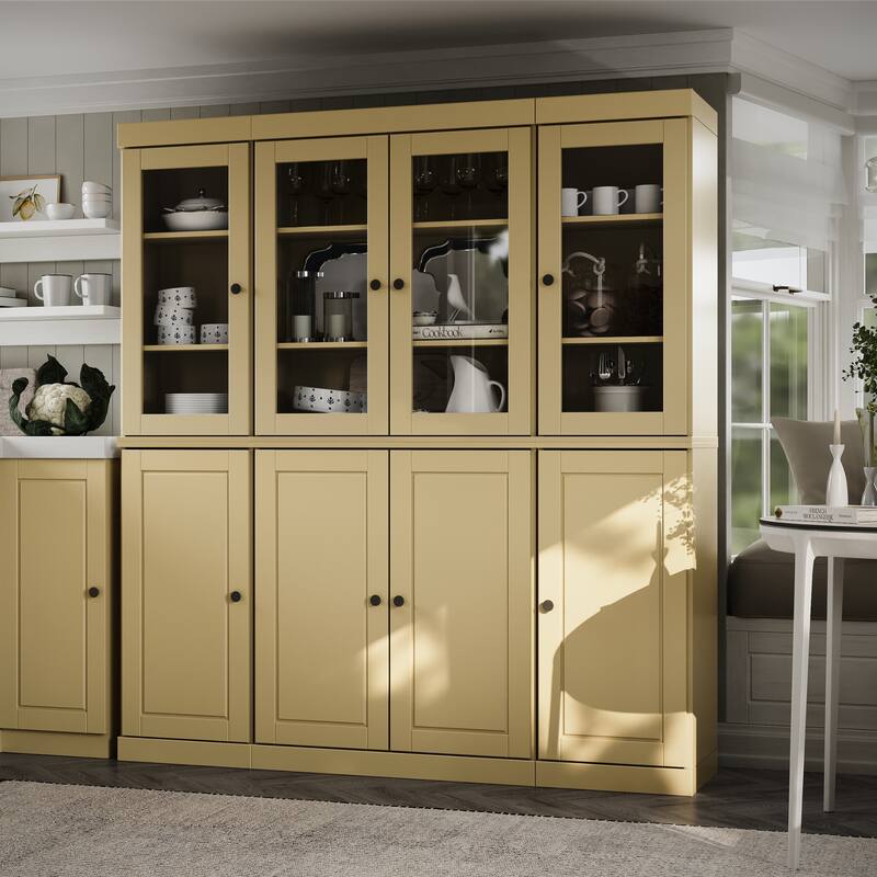 Palace Imports 100% Solid Wood Pantry China Cabinet, Raised Panel & Clear Glass Doors, Adjustable Shelves, 65" Wide, 71.5" Tall - Yellow