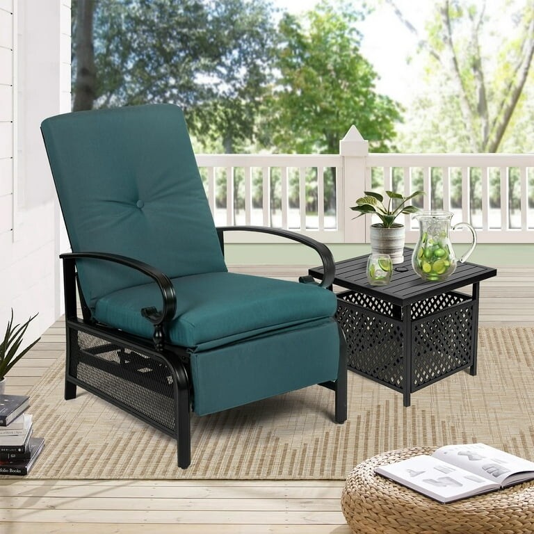 Patio Recliner Outdoor Adjustable Lounge Chair Set with Table