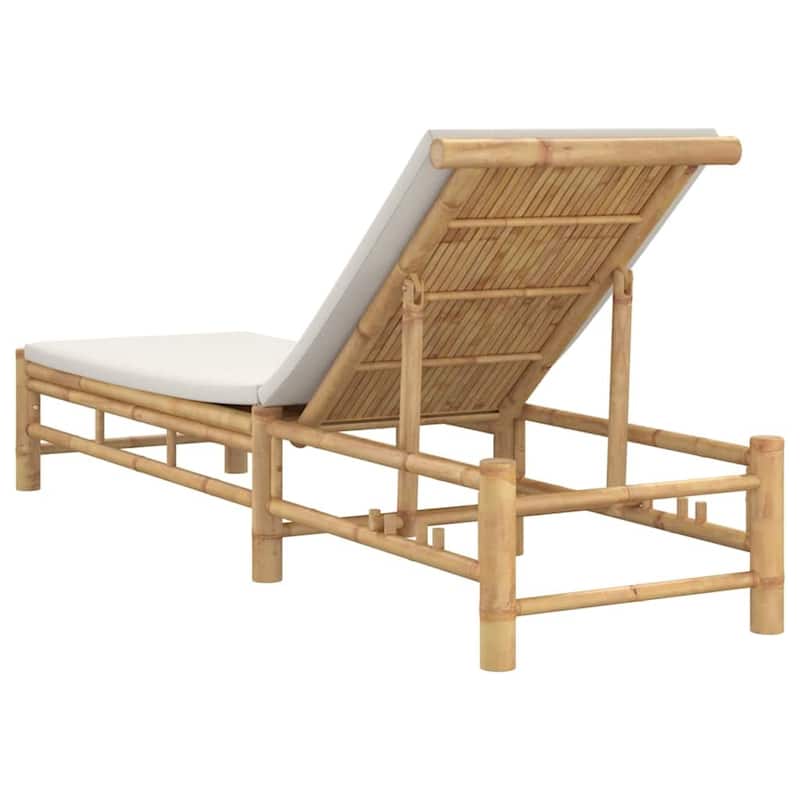 vidaXL Sun Lounger Cream White Bamboo Standard Adjustable Armrests - 78.3 x 21.7 x 29.5 in