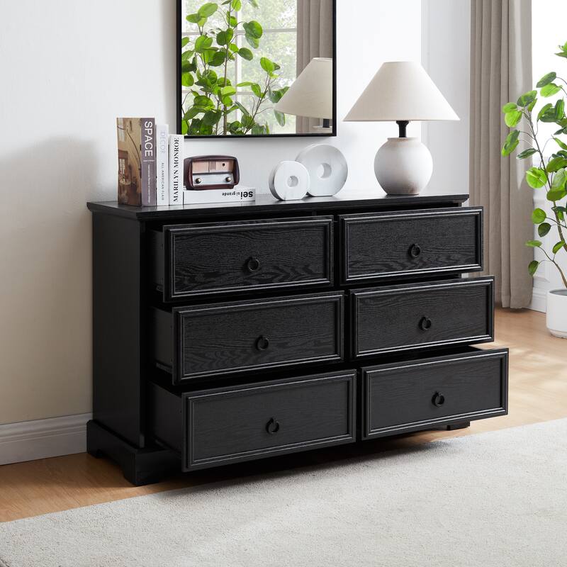 Black Modern Farmhouse 6-Drawer Chest, Bedroom Storage Essential