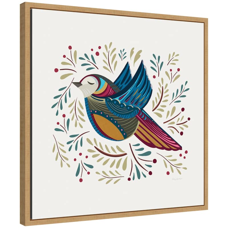 Kate and Laurel Sylvie Peace Bird Blue Framed Canvas by Carey Copeland - 22x22 - Natural