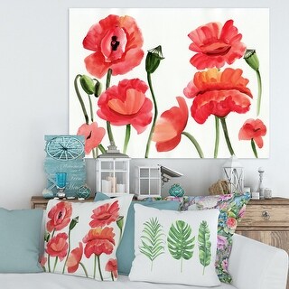 Designart "Vintage Red Poppies I" Traditional Canvas Wall Art Print ...