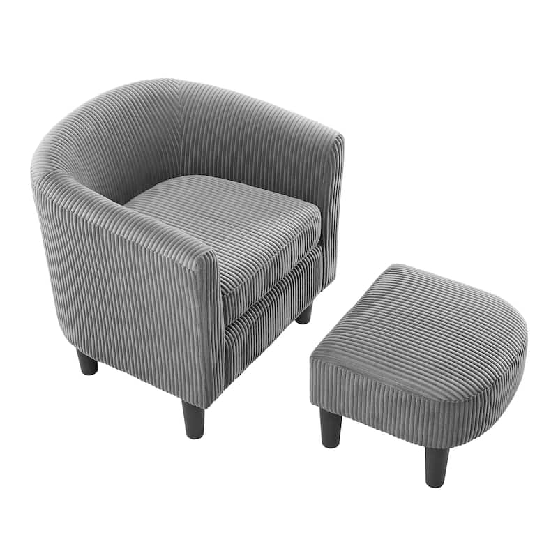Modern Corduroy Upholstered Accent Chair with Ottoman