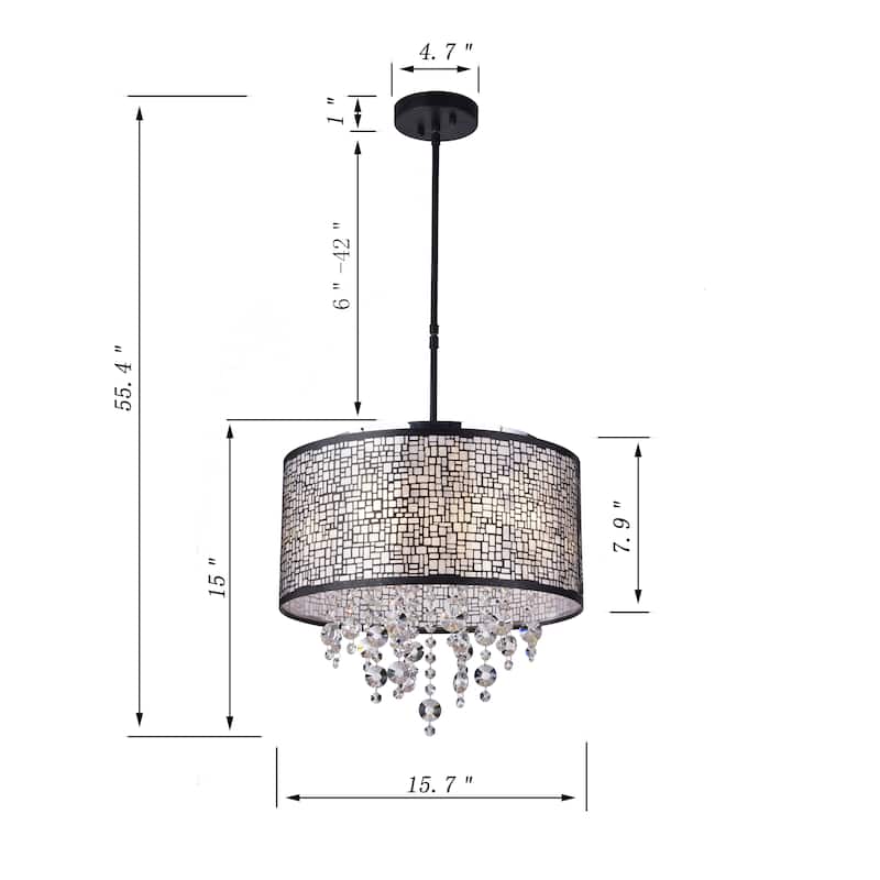 Anais 4-light Black Metal and Crystal Drum Chandelier