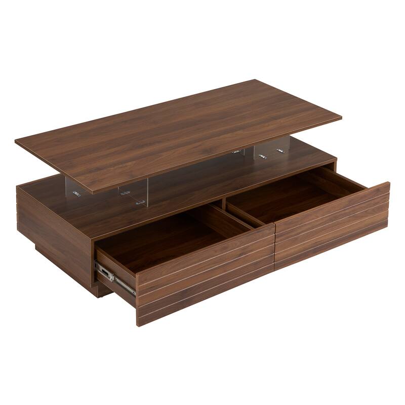 47.2" LED Coffee Table with Drawers & Light Display
