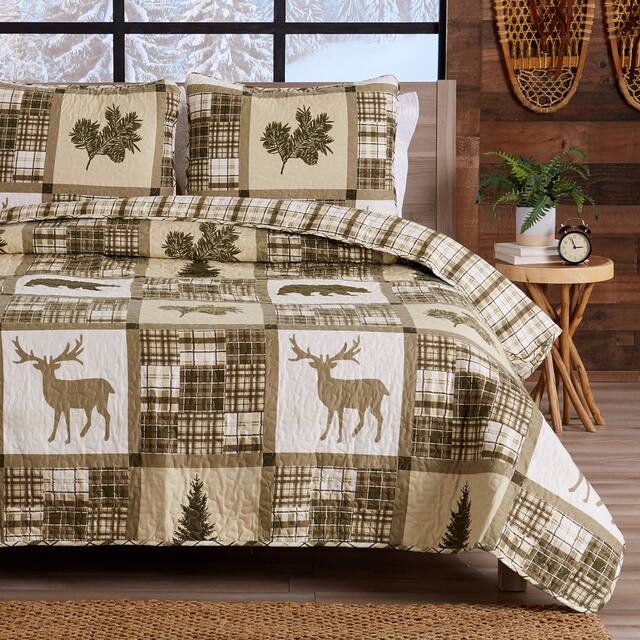 Great Bay Home Rustic Lodge All-Season Quilt Set - Taupe / Green - King