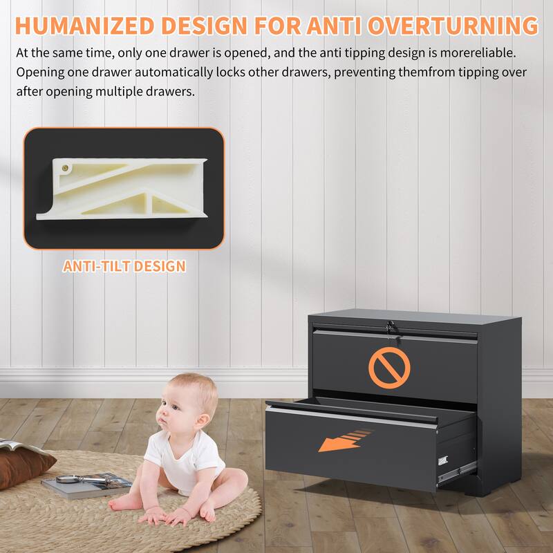 Lateral File Cabinet 2 Drawer, Filing Cabinet with Lock, Lockable File Cabinet for Home Office