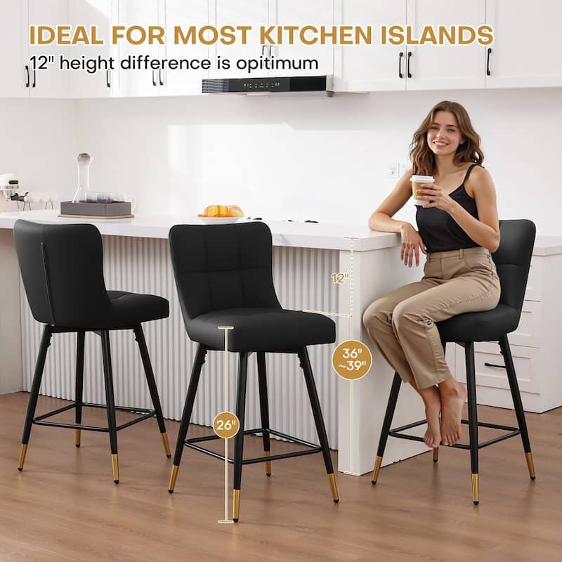 Faux Leather Swivel Counter Height Barstools Set of 2 with High Back - 38.98"H x 17.72"W x 21.26"D