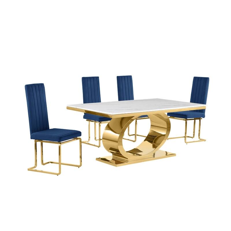 Best Quality Furniture D430/1-SC340-7 Dining Set with 68" White Marble Top