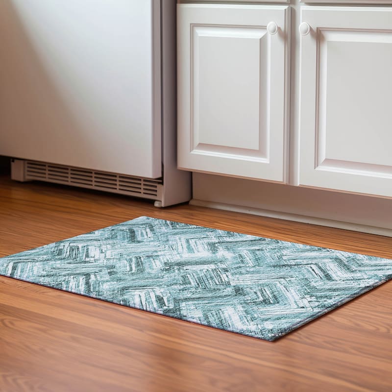 Premium Washable Super Soft Blurred Chevron Mayfield Rug - Teal - 1' 8" x 2' 6" - Rectangle