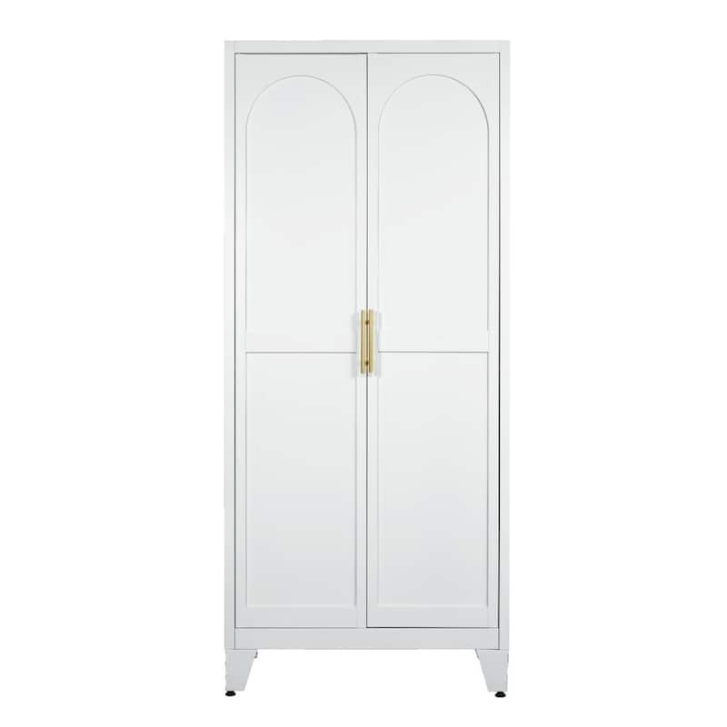 HomeRoots 71" White Steel Pantry Or Storage Closet With Arched Panel Doors - 31.50 in. x 70.87 in. x 15.75 in.