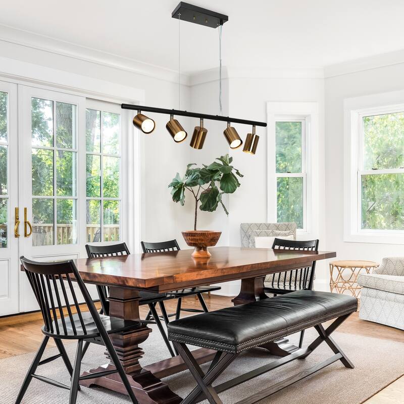 Modern 5-Light Black Gold Chandelier Metal Linear Island Lights for Dining Room