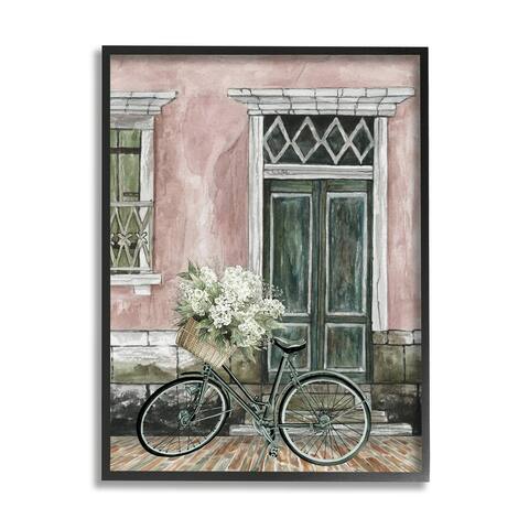 Stupell Industries Spring Bicycle Lush Floral Bouquet Vintage City Architecture Framed Wall Art - Pink