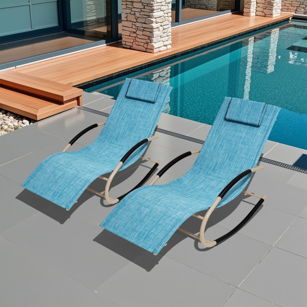 Outdoor Patio Rocking Chairs Curved Rocker Chaise Lounge Chairs (Set of 2) - 57.87" L x 24.70" W x 35.43" H