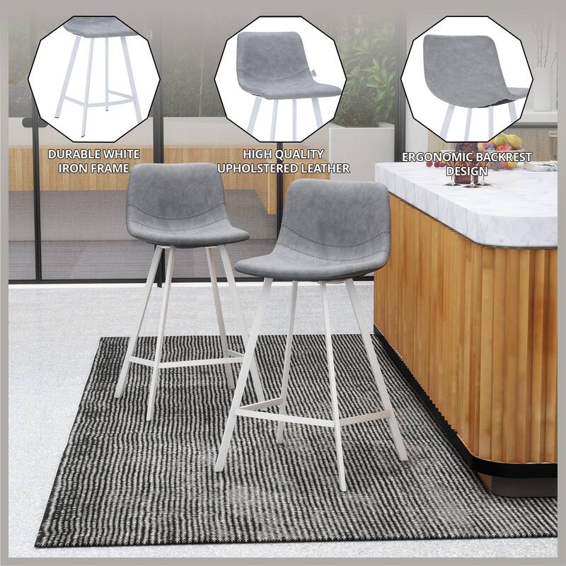 35-Inch Leather Counter Stool Padded Seat Stainless Steel Base and Footrest