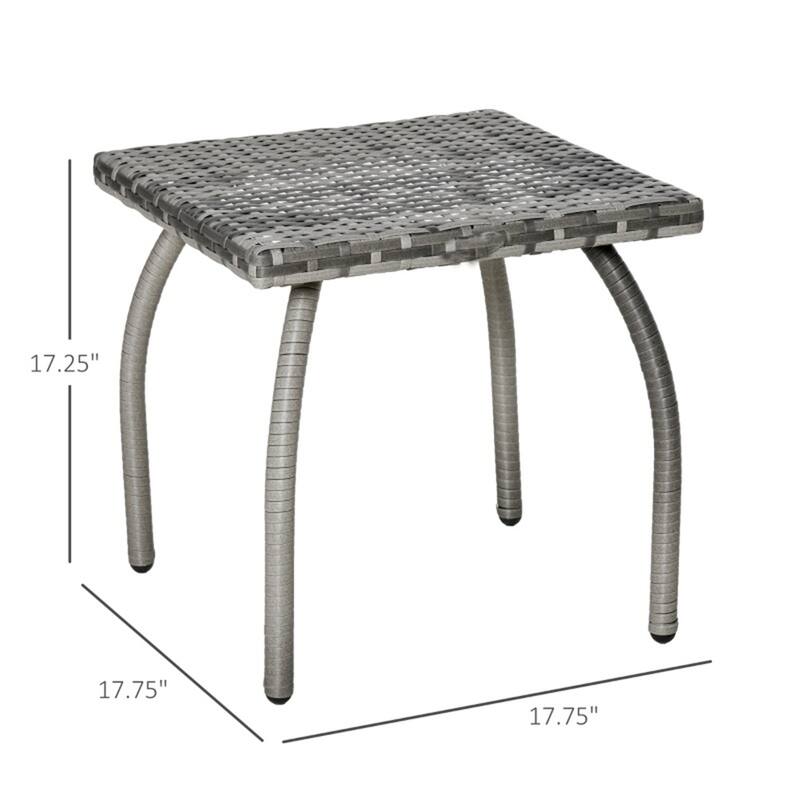 Steel and Rattan Outdoor Side Table with Polypropylene Top - 17.75" L x 17.75" W x 17.25" H