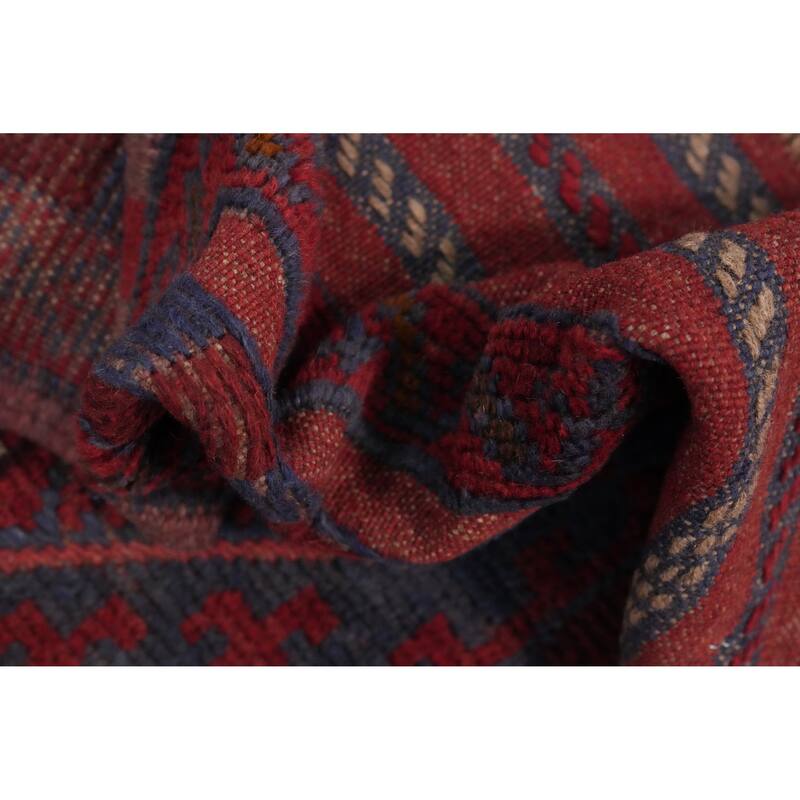 Hand Knotted Oriental 100% Wool Carpet Traditional Tribal Red Balouch Runner Rug - 7' 10'' X 2' 0''