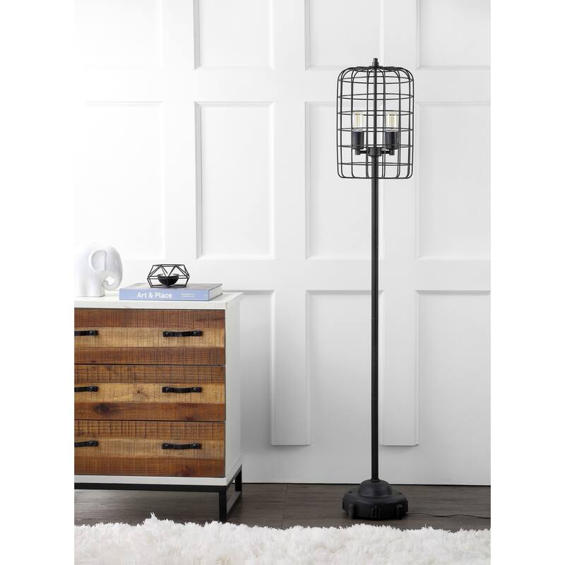 Jaxon 65" Industrial Metal Floor Lamp, Black/Silver by JONATHAN Y - 65" H x 11" W x 11" D